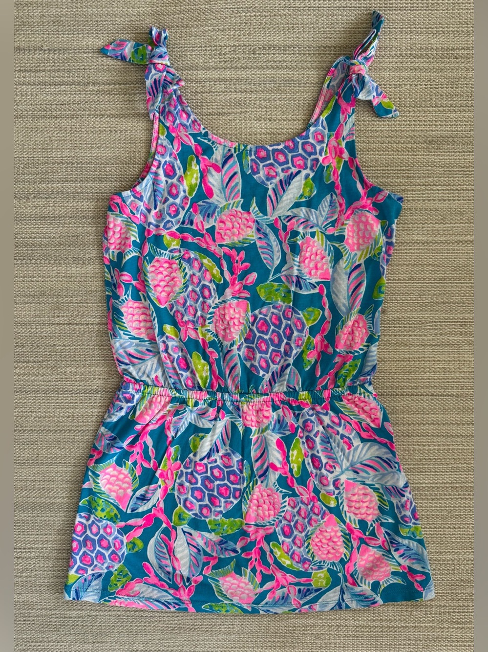 Lilly Pulitzer Sundari vibrant teal pink tank style sleeveless romper girls M